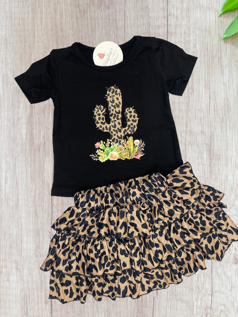 Girls Leopard Cactus Skirt Set