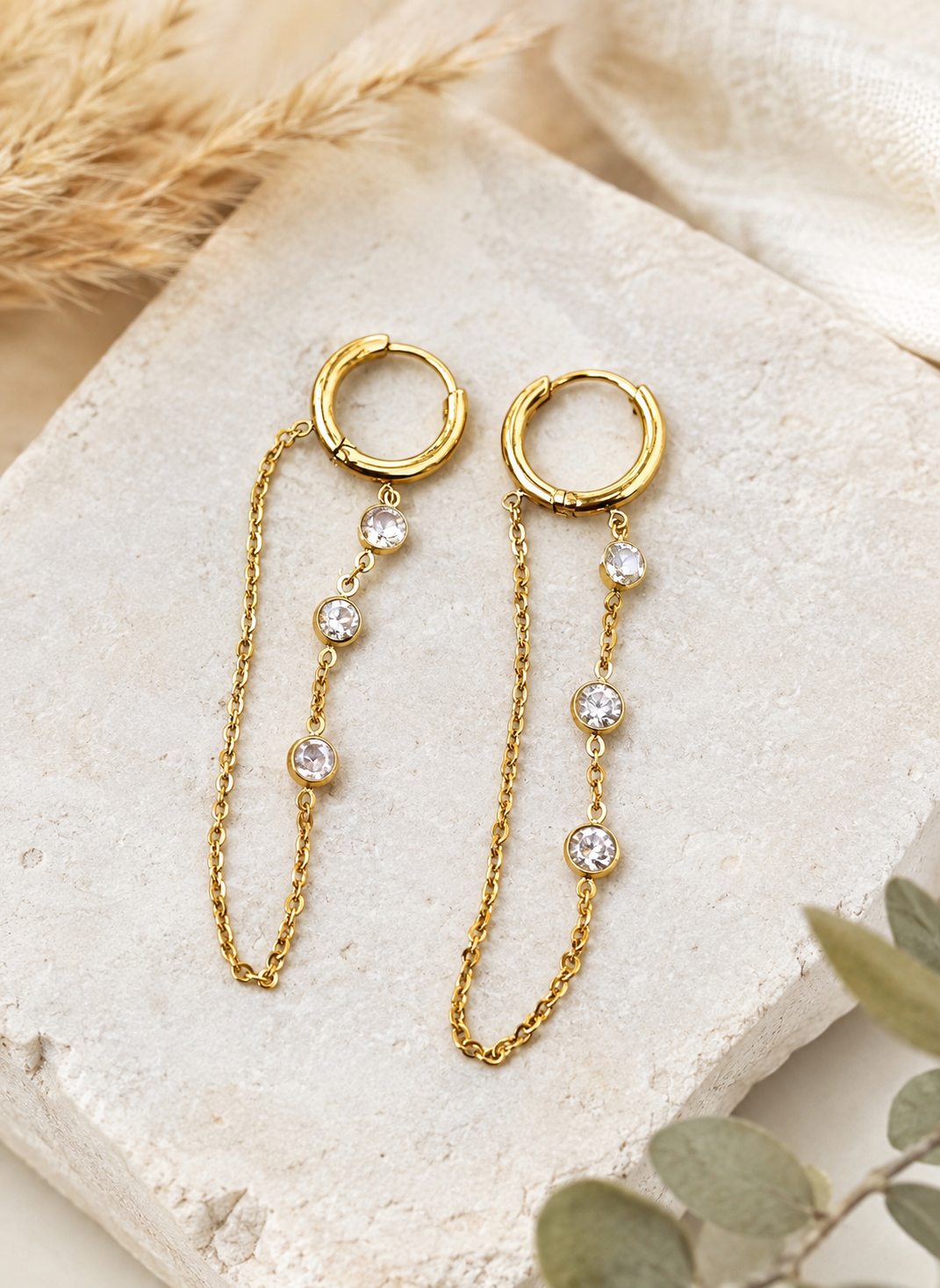 Diamond Bead Hoop Earrings