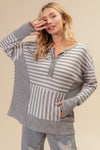 Gray Striped Thumbhole Long Sleeve Top