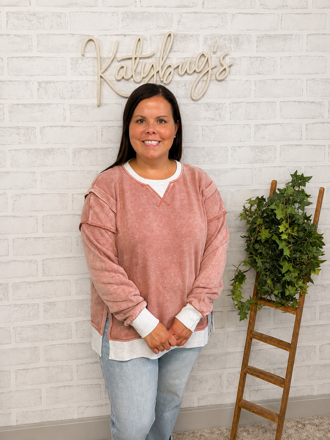 Rust Acid Wash Contrast Trim Pullover
