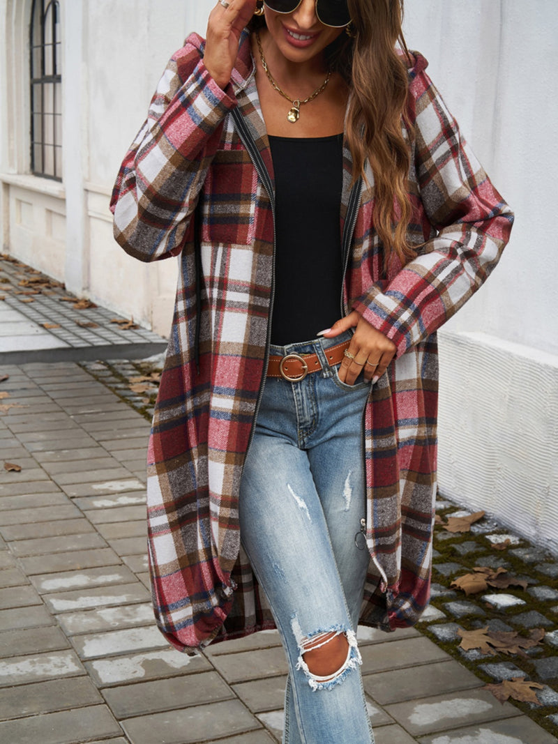 Devine Plaid Zip Up Hooded Jacket