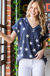 Star Print V-Neck Short Sleeve Top