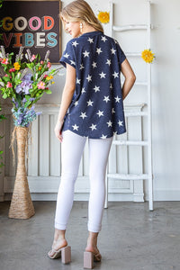 Star Print V-Neck Short Sleeve Top