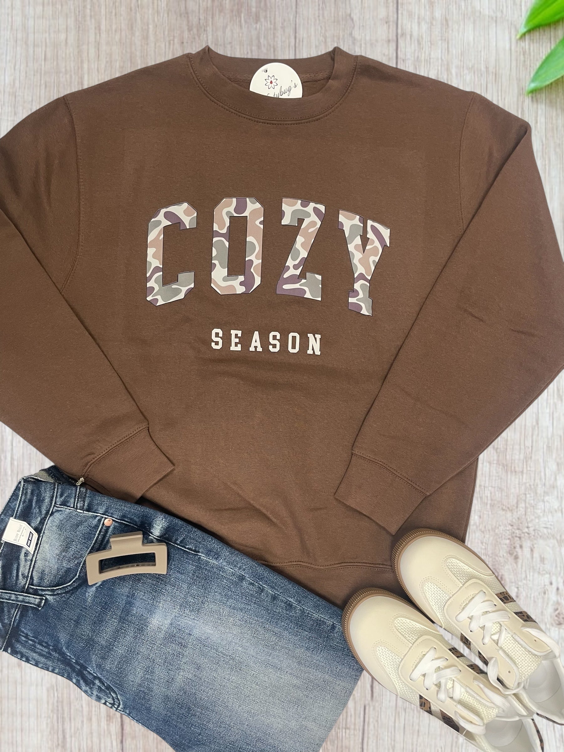 Cozy Camo Letter Sweatshirt - Soft Cotton Blend Pullover
