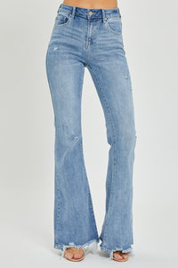 Risen  High Rise Frayed Hem Flare Jeans