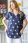 Star Print V-Neck Short Sleeve Top