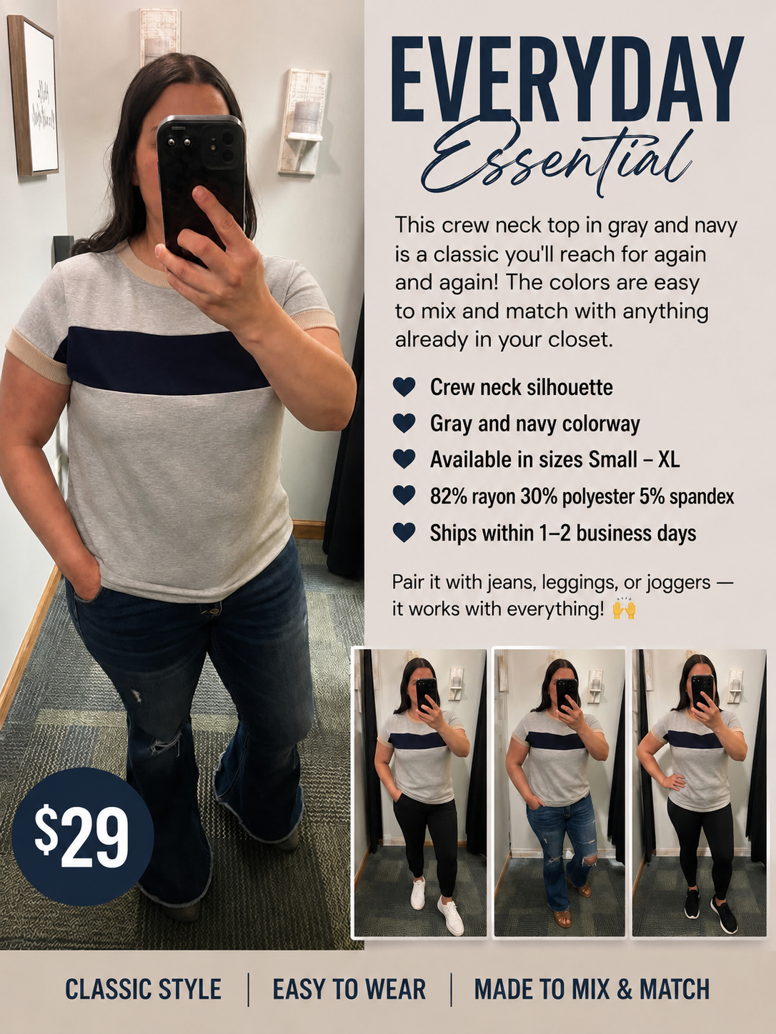 Gray and Navy Top