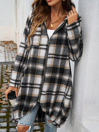 Devine Plaid Zip Up Hooded Jacket