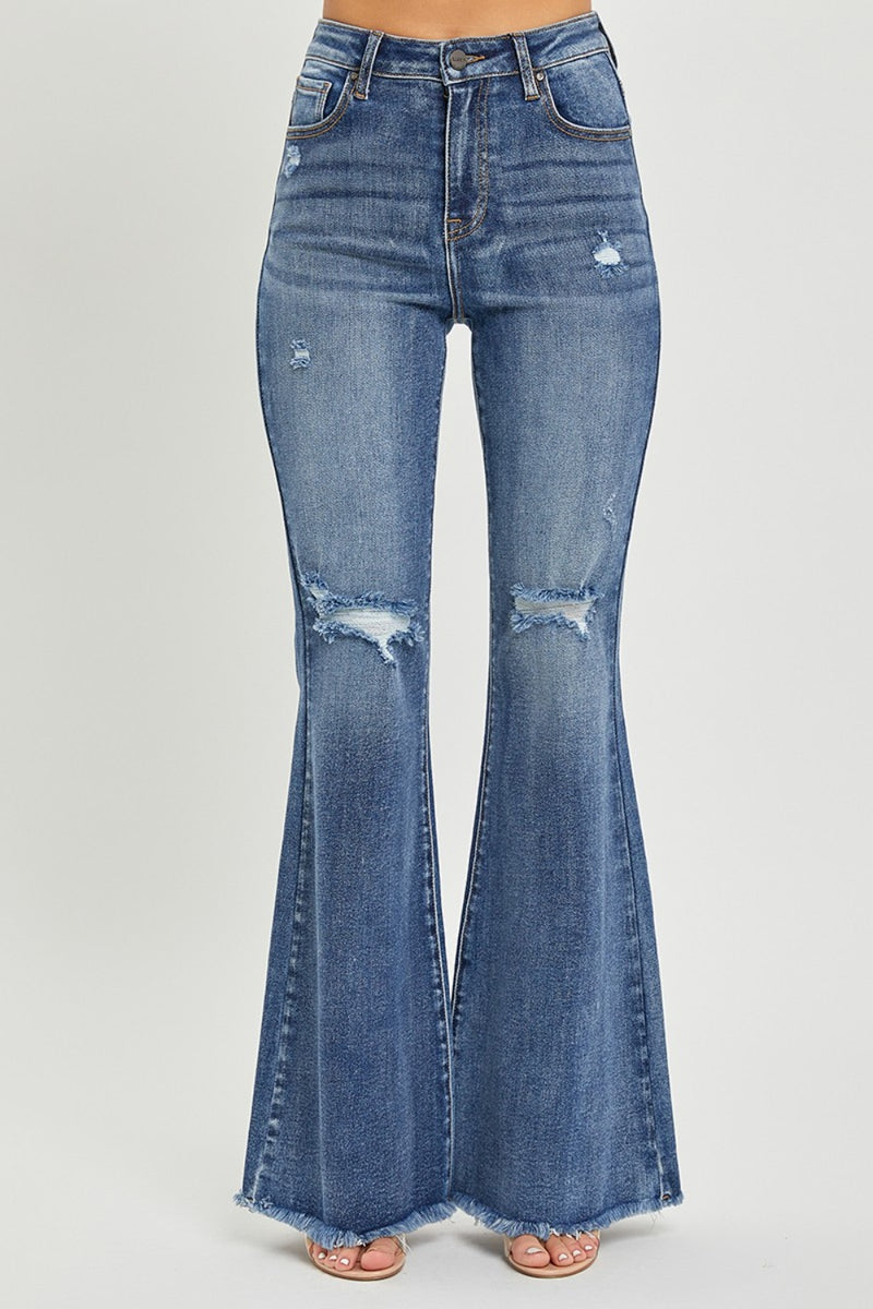 Risen High Waist Distressed Fare Jeans