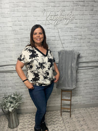 Black and Ivory Floral Blouse