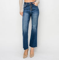 Risen High Rise Button Fly Ankle Flare Jeans