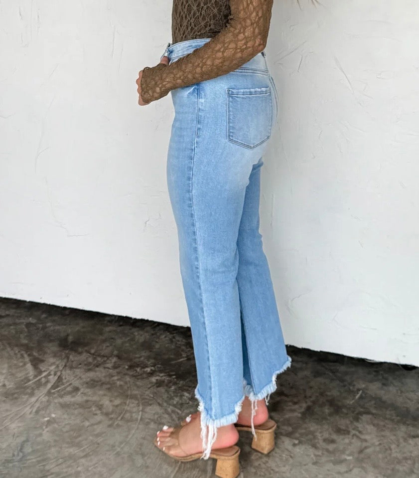 High Rise Tummy Control Raw Hem Crop Jeans