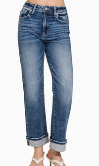 Cuffed Straight Leg Stretch Jeans