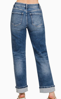 Cuffed Straight Leg Stretch Jeans