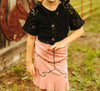 Girls Black Crochet Button Down Top