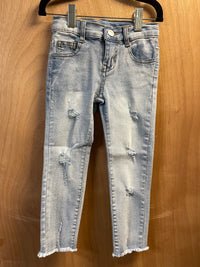 Girls Light Wash Distressed Frayed Skinny Jean