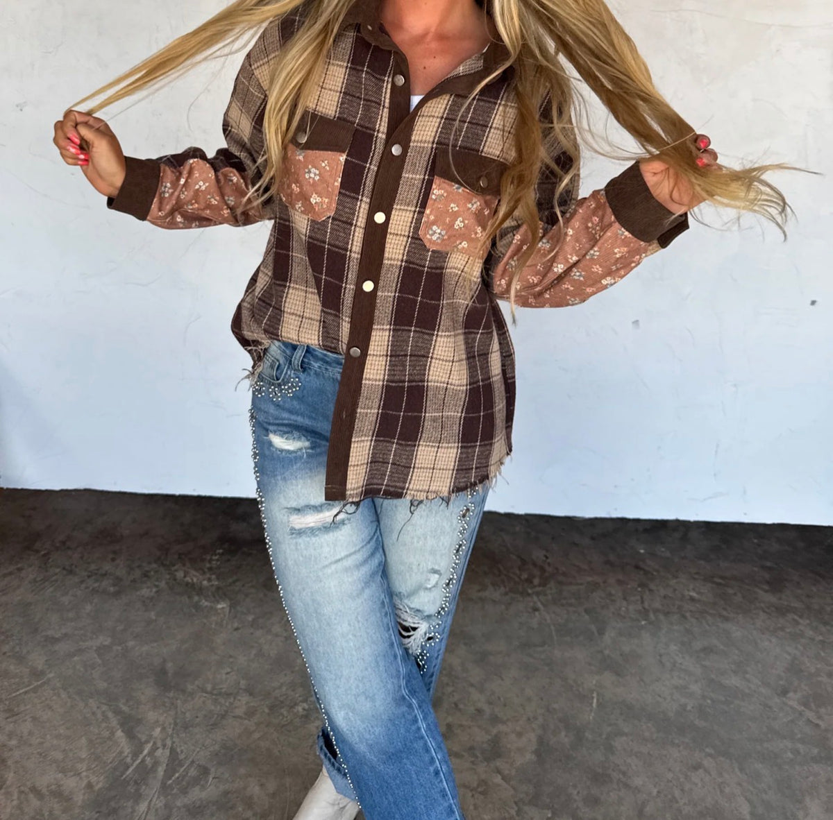 Cozy Days Floral Plaid Shacket