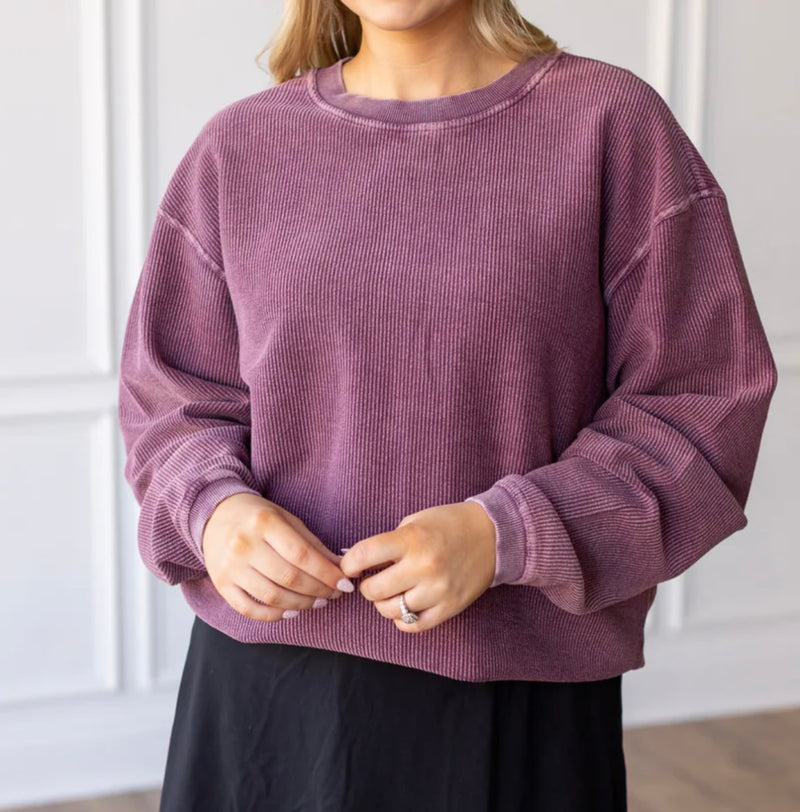 The Georgia Corded Sweatshirt-Plum