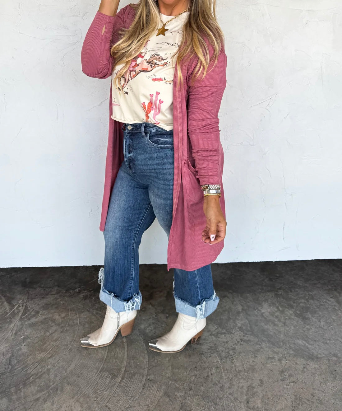 Millie Ribbed Cardigan-Mauve