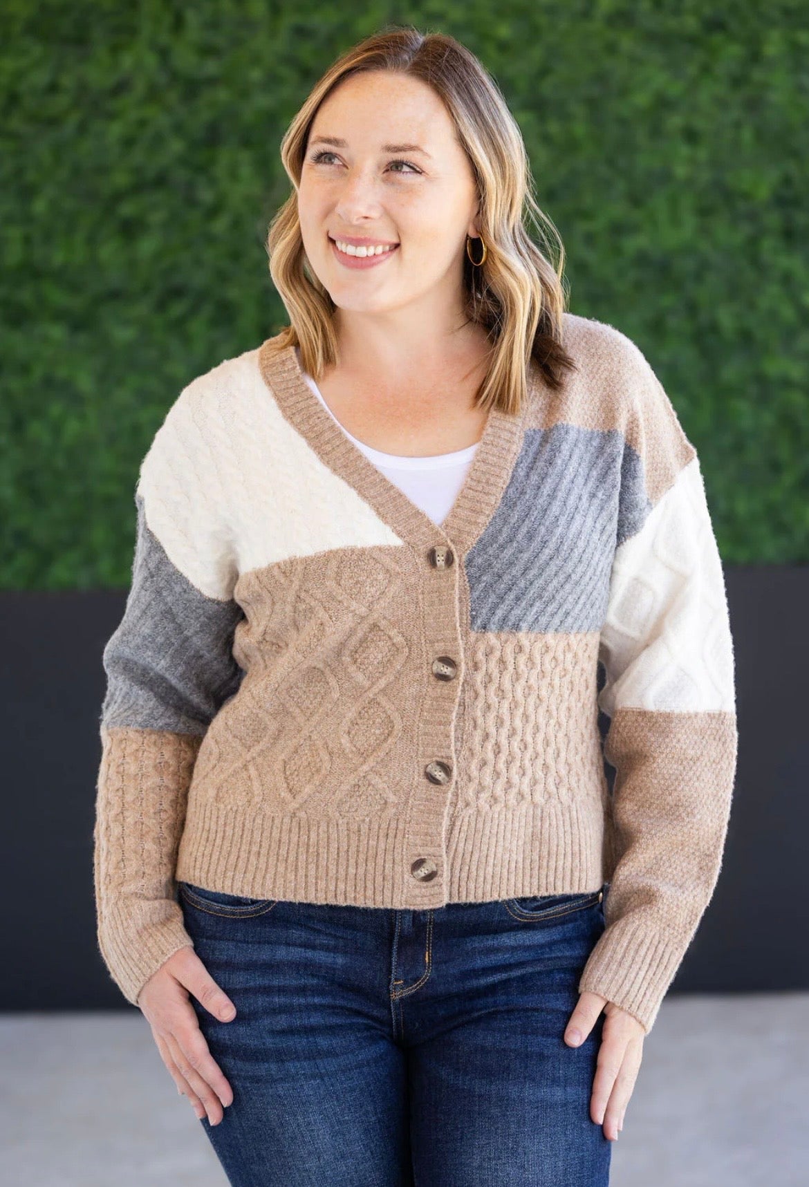 Picture Perfect Colorblock Cardigan - Women's Button-Up Sweater