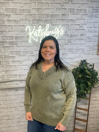 Washed V-Neck Sweater