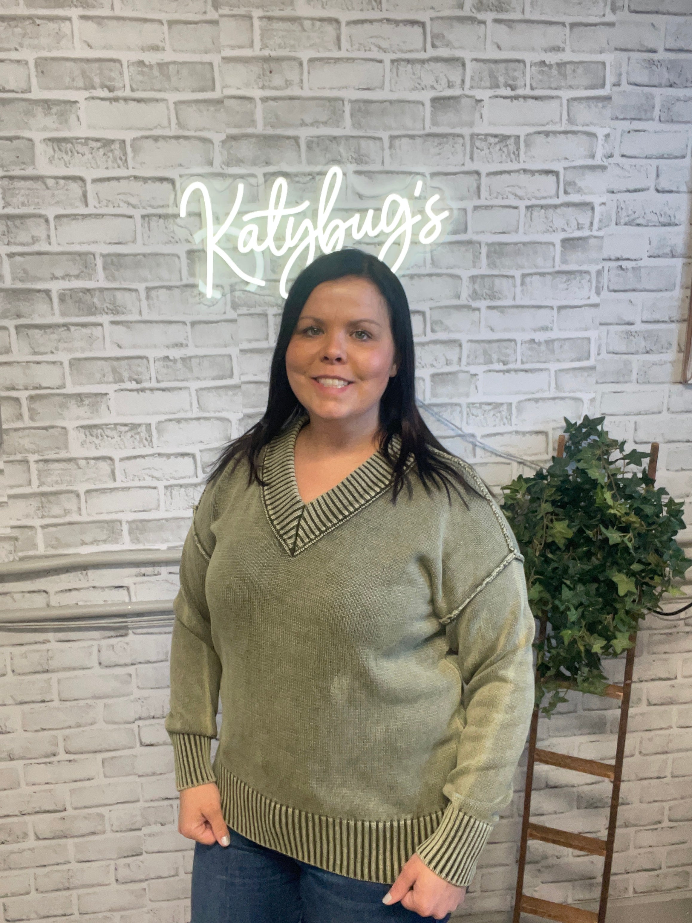 Washed V-Neck Sweater