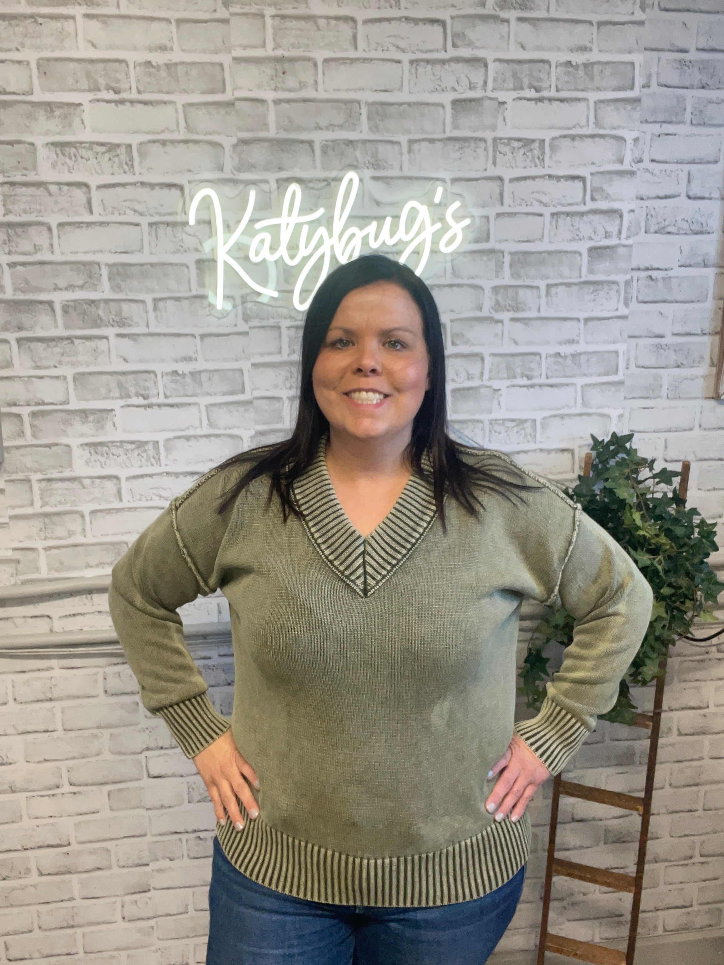 Washed V-Neck Sweater