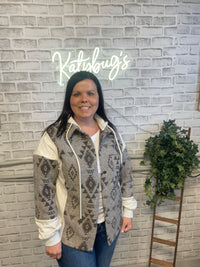 Aztec Hooded Shacket - Women's Button Front Jacket