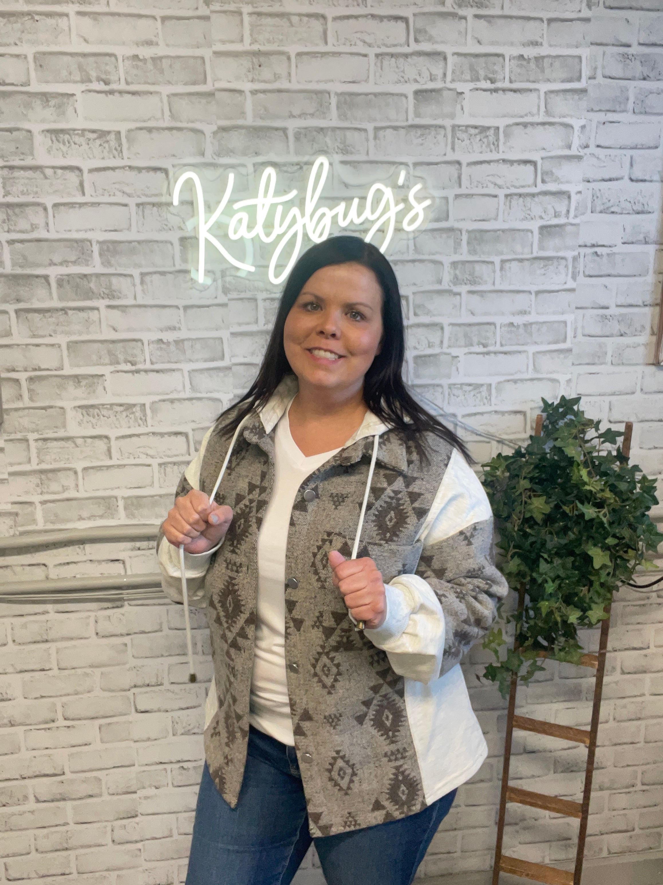 Aztec Hooded Shacket - Women's Button Front Jacket