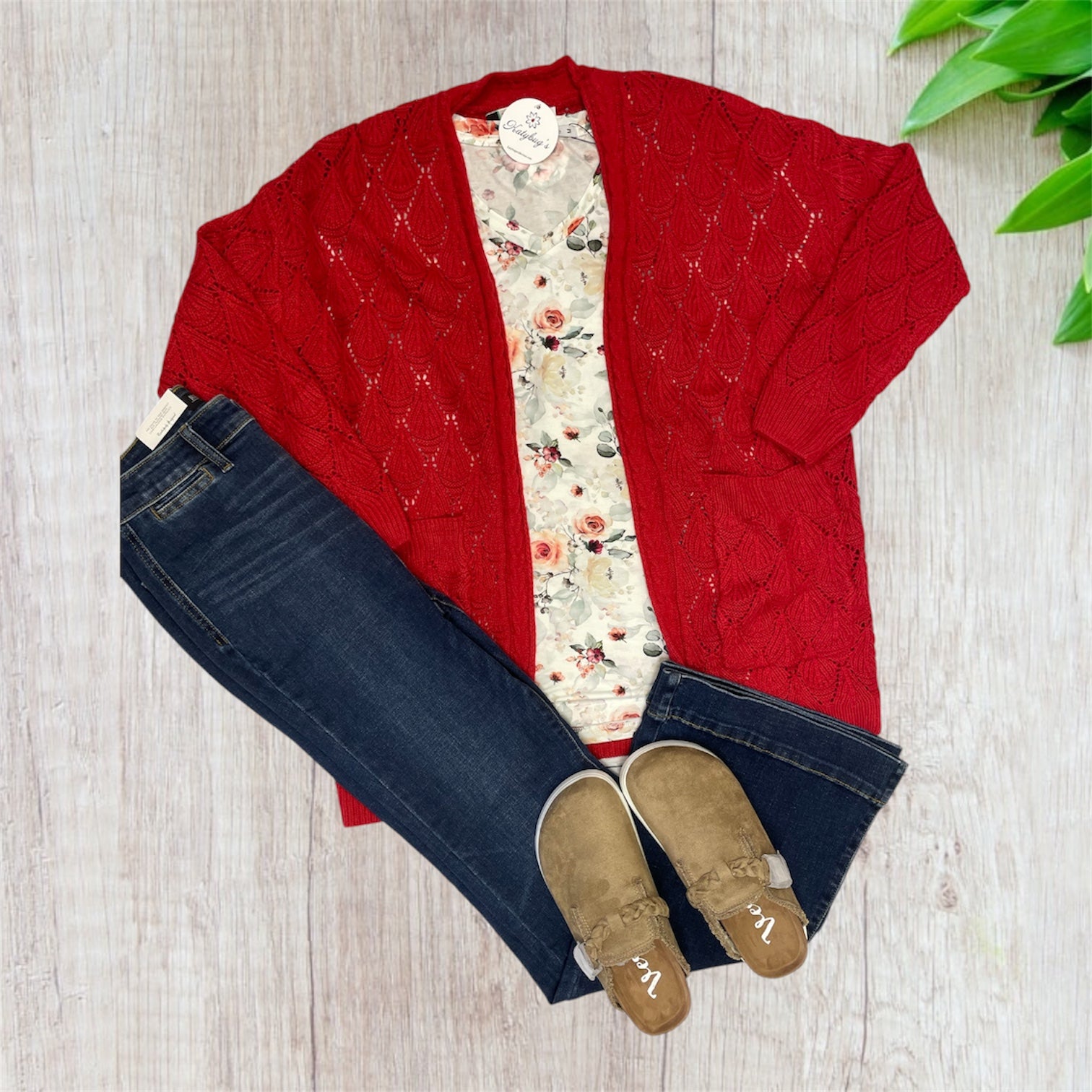 Red Knitted Cardigan - Women's Open Front Cardigan