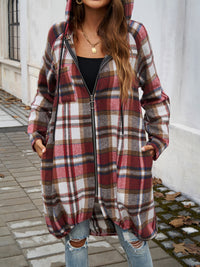 Devine Plaid Zip Up Hooded Jacket