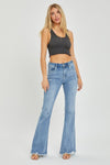 Risen  High Rise Frayed Hem Flare Jeans