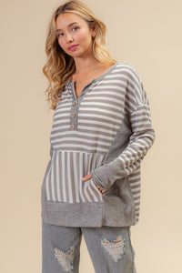 Gray Striped Thumbhole Long Sleeve Top