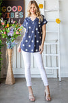 Star Print V-Neck Short Sleeve Top