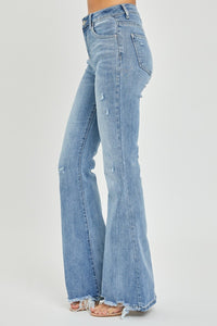 Risen  High Rise Frayed Hem Flare Jeans