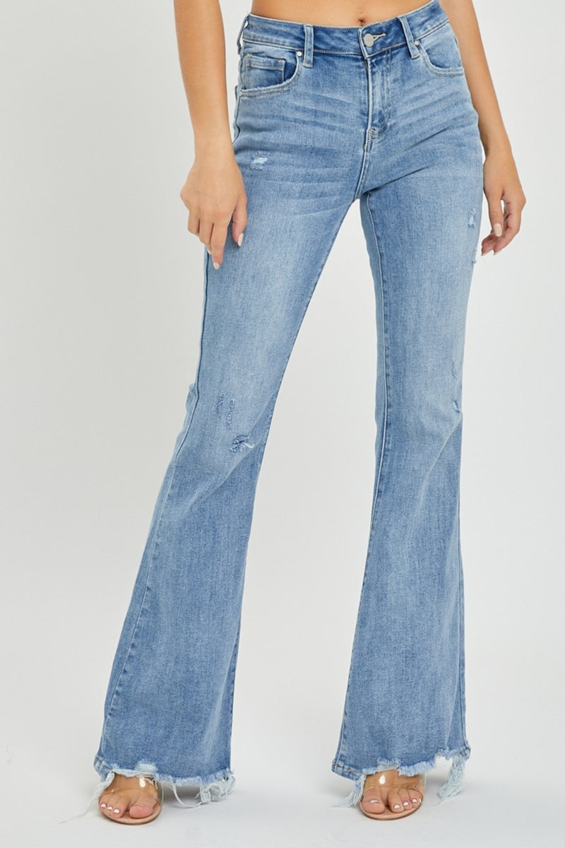 Risen  High Rise Frayed Hem Flare Jeans