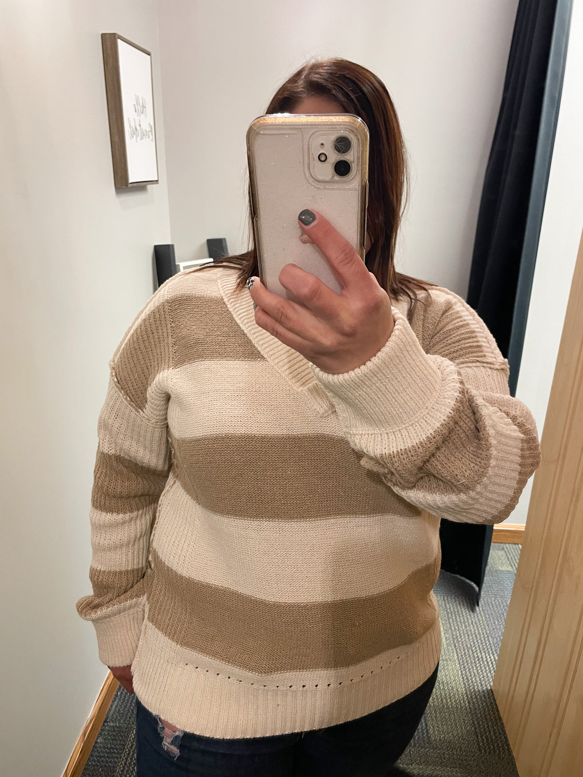 Taupe and Cream Sweater