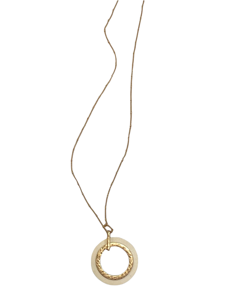 Wooden Gold Hammered Necklace