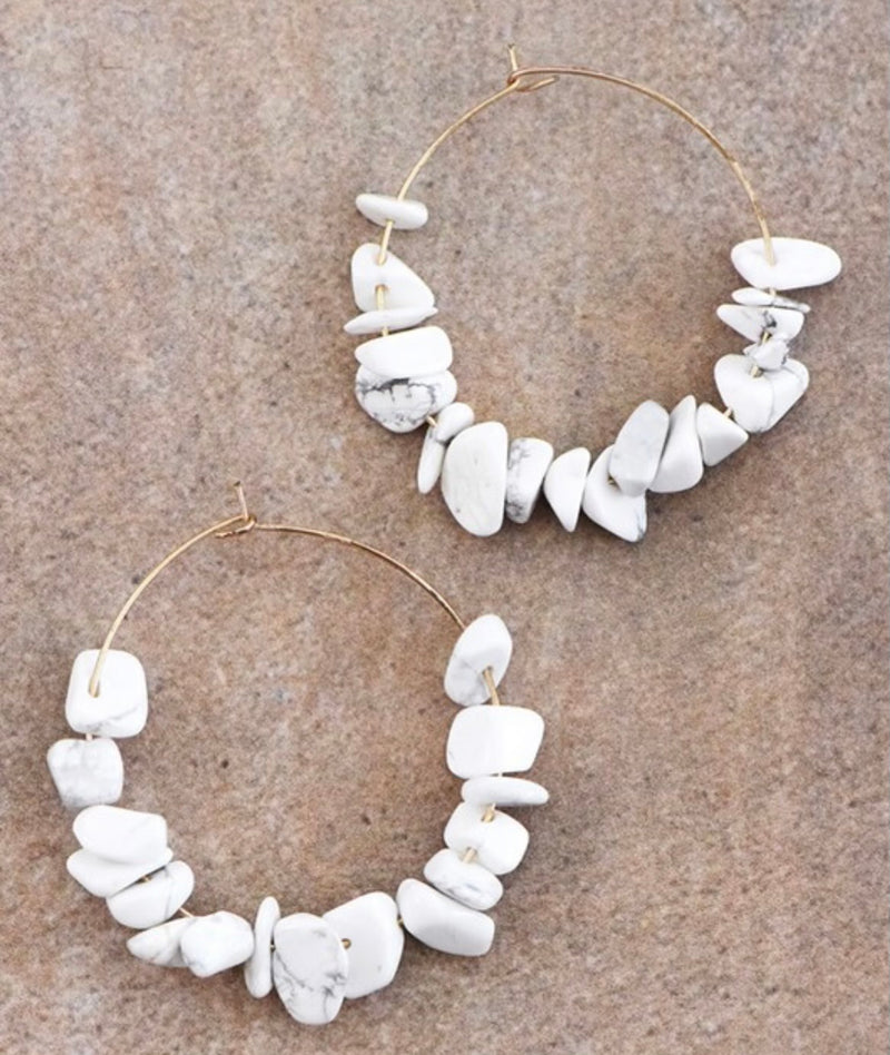 Grey Marble Stone Hoop Earrings